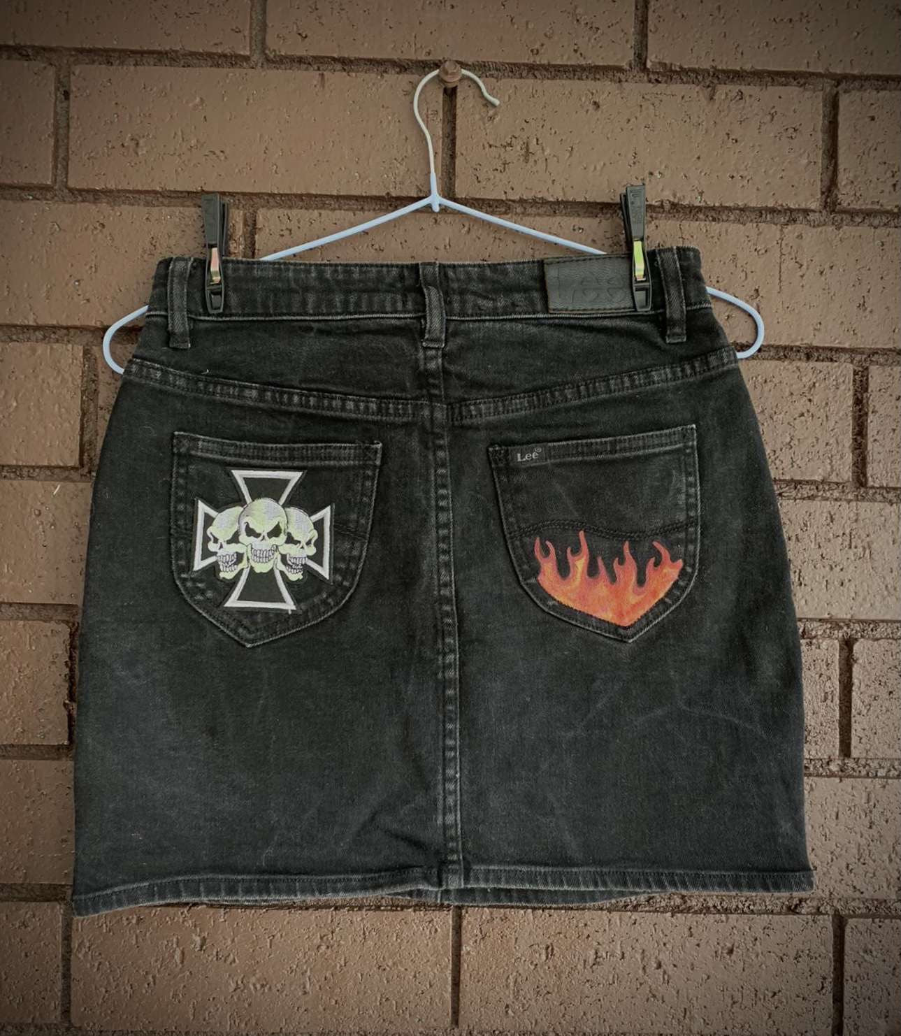 Hand painted Black denim skirt