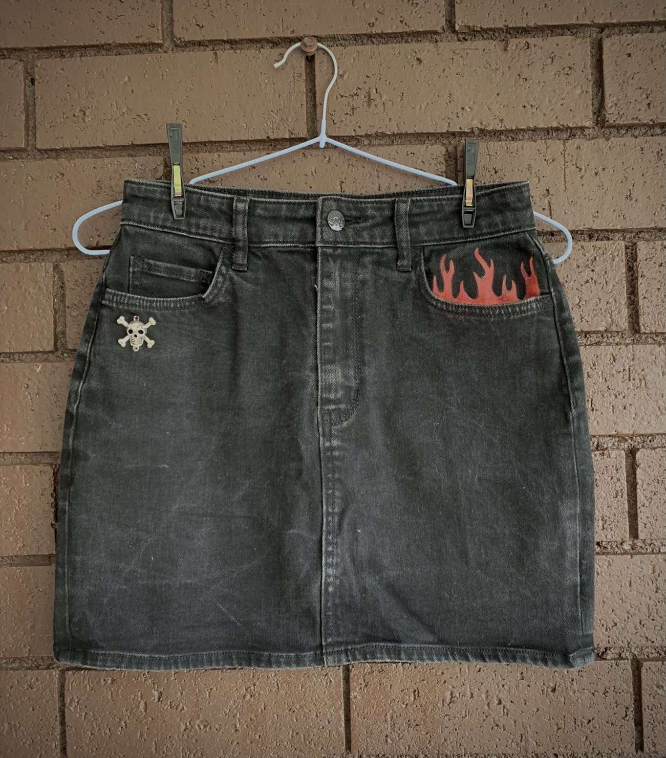 Hand painted Black denim skirt