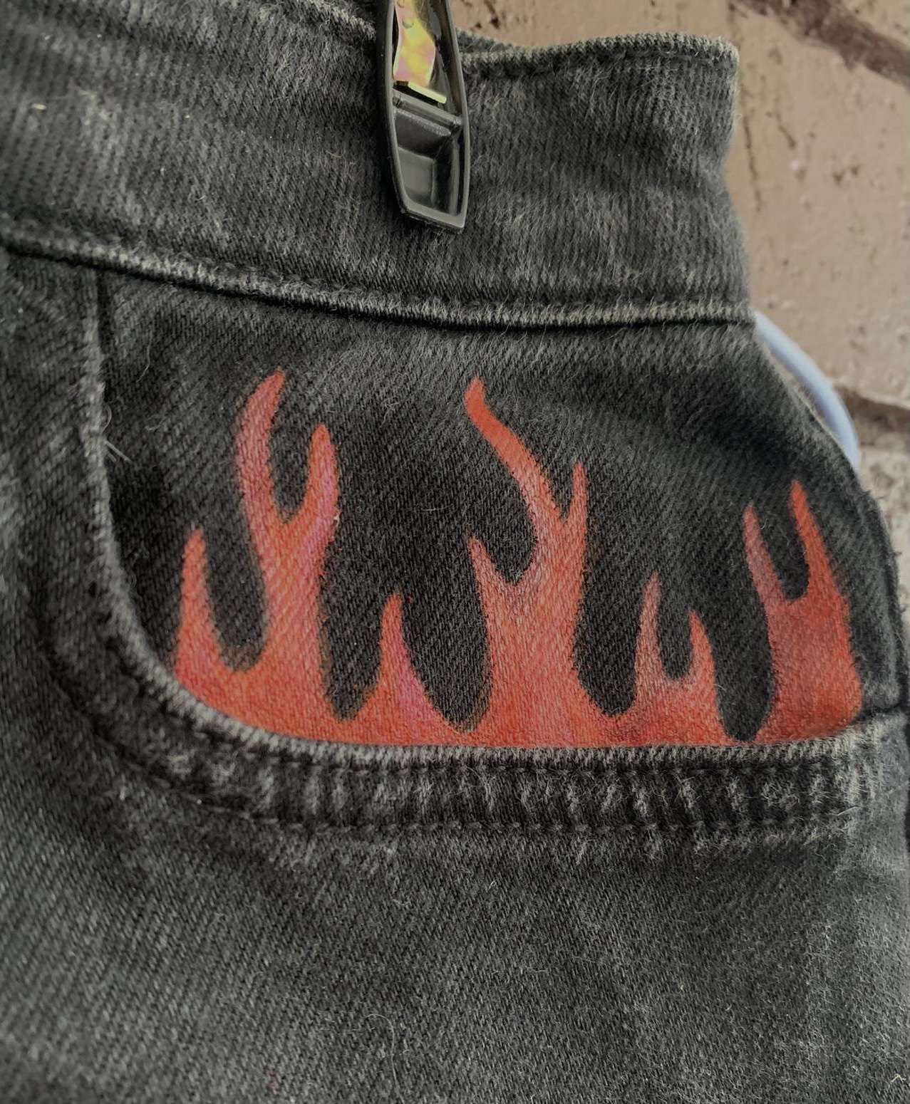 Hand painted Black denim skirt