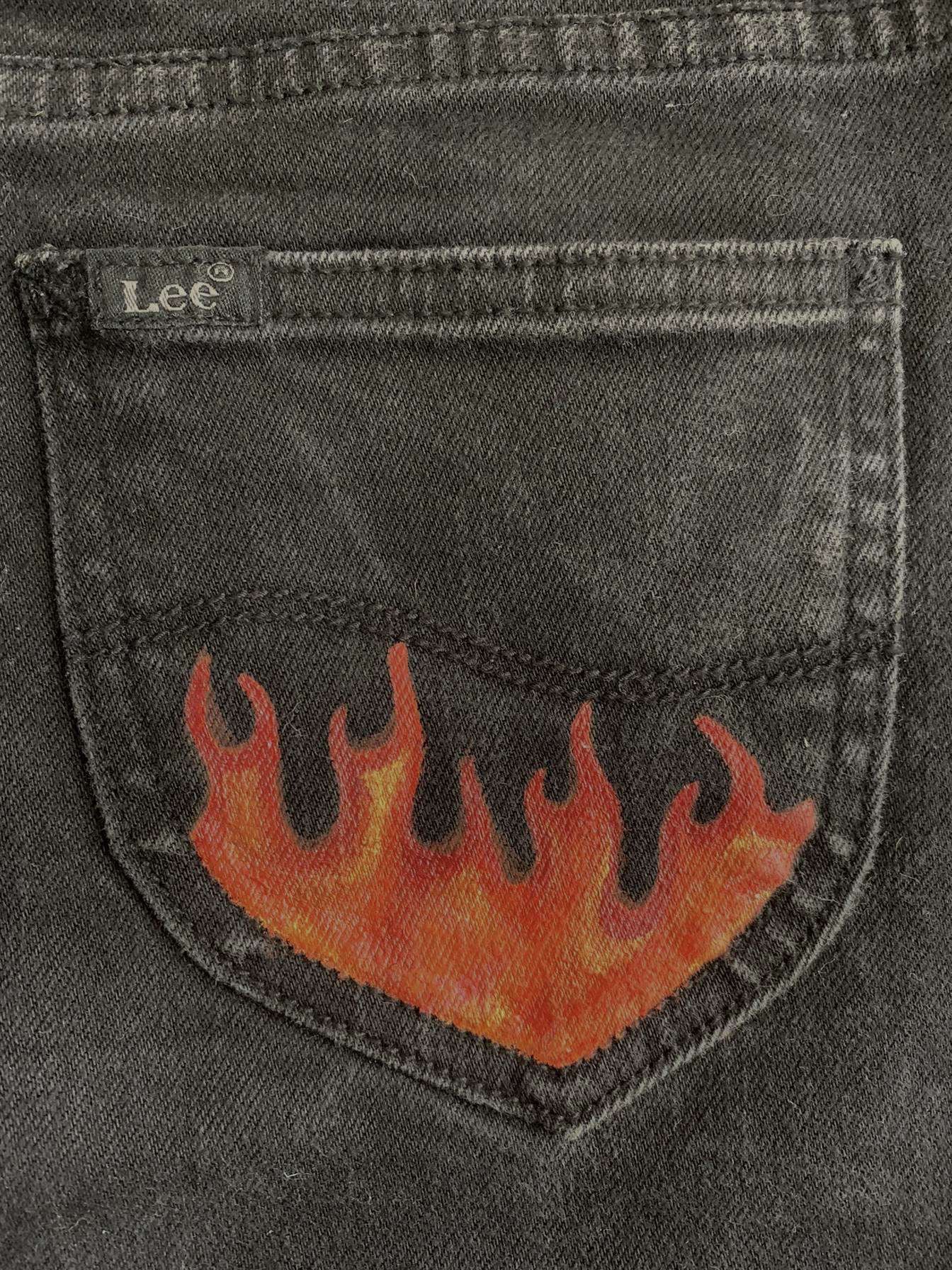 Hand painted Black denim skirt
