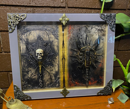 Large Double Frame with Golden Orb Weaver and Large Scorpion
