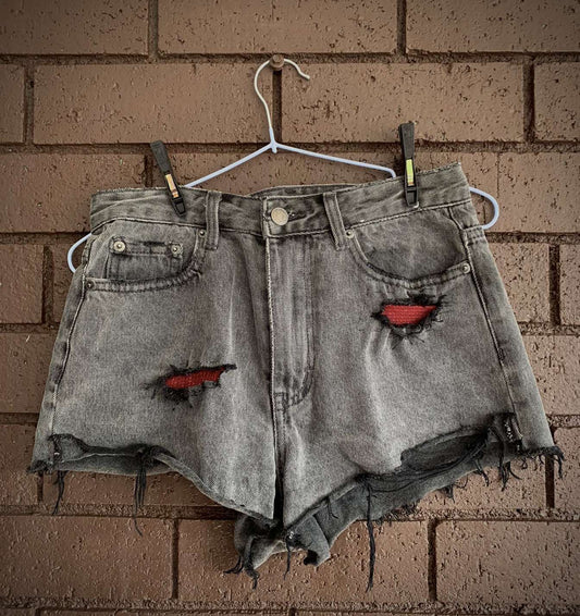 Upcyled grey denim shorts